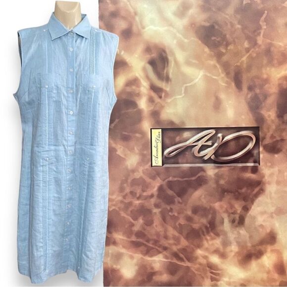 LaHabana Miami Linen Cubavera Cuban Style Guayabera Sleeveless Shirt Dress - Picture 1 of 16